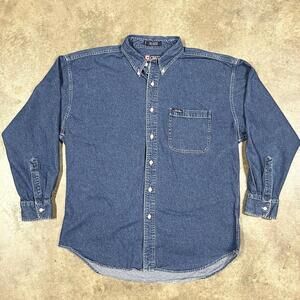Chaps Ralph Lauren Denim 100% Cotton Button Down Shirt Blue Wash Men’s Sz L